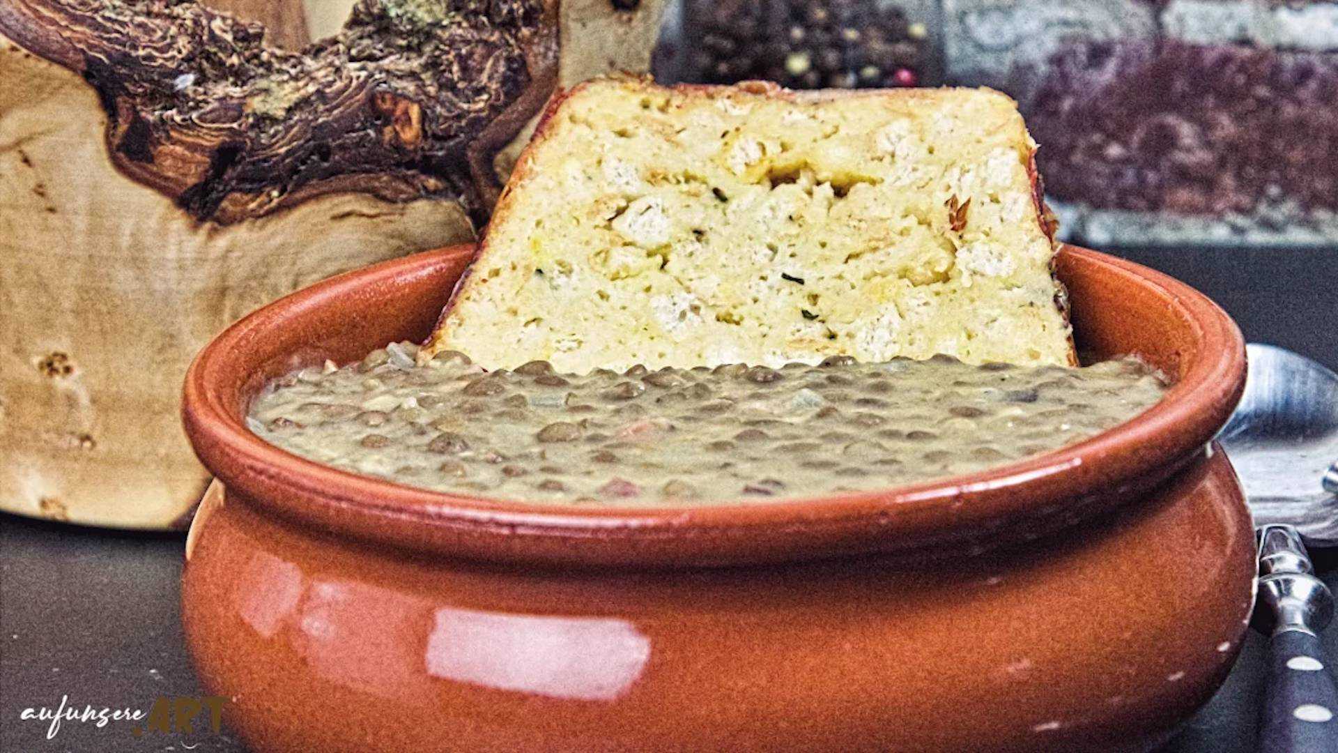 Specklinsen mit Kastenknödel Rezept