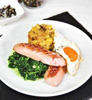 Spinat mit gebratener Knacker Rezept