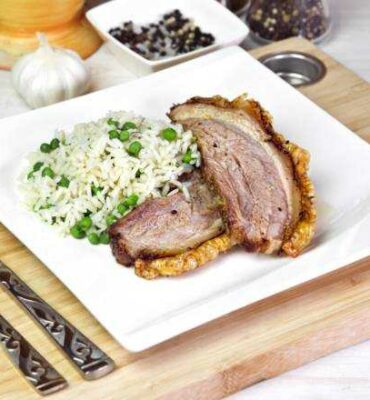 gebratener Schweinebauch mit Risibisi Rezept