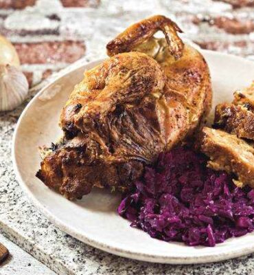 gefülltes Huhn mit Rotkraut Rezept