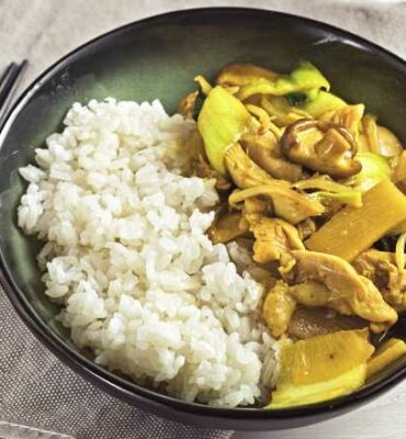 Wok Pfanne Huhn Reis Rezept