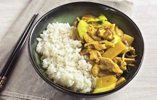 Wok Pfanne Huhn Reis Rezept