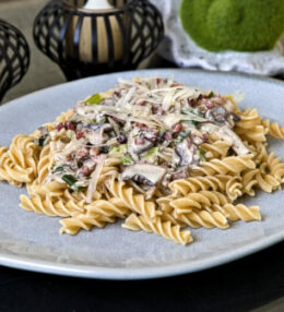 Pasta Champignon Speck Soße, Vollkorn Dralli perfekt zubereitet, einfach genial!