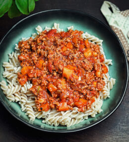 Dinkel Spirelli Bolognese, auf unsere Art, würzig aromatisch, die Zeit macht den Geschmack!