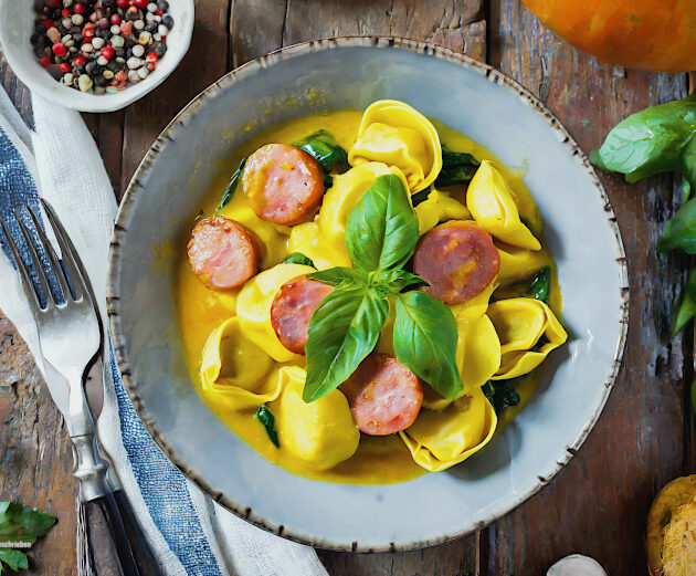 Kürbis Tortellini mit Spinat Rezept