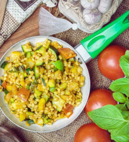 Graupen Gemüse Pfanne, vegan/vegetarisch durch den Tag mit viel Genuss! So gut!