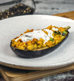 Aubergine gefüllt, in 60 Minuten, indische Aromen gepaart mit Gemüse, absolut gut